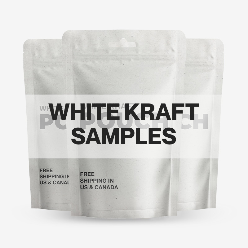 Custom Printed White Kraft Stand Up Pouches Samples
